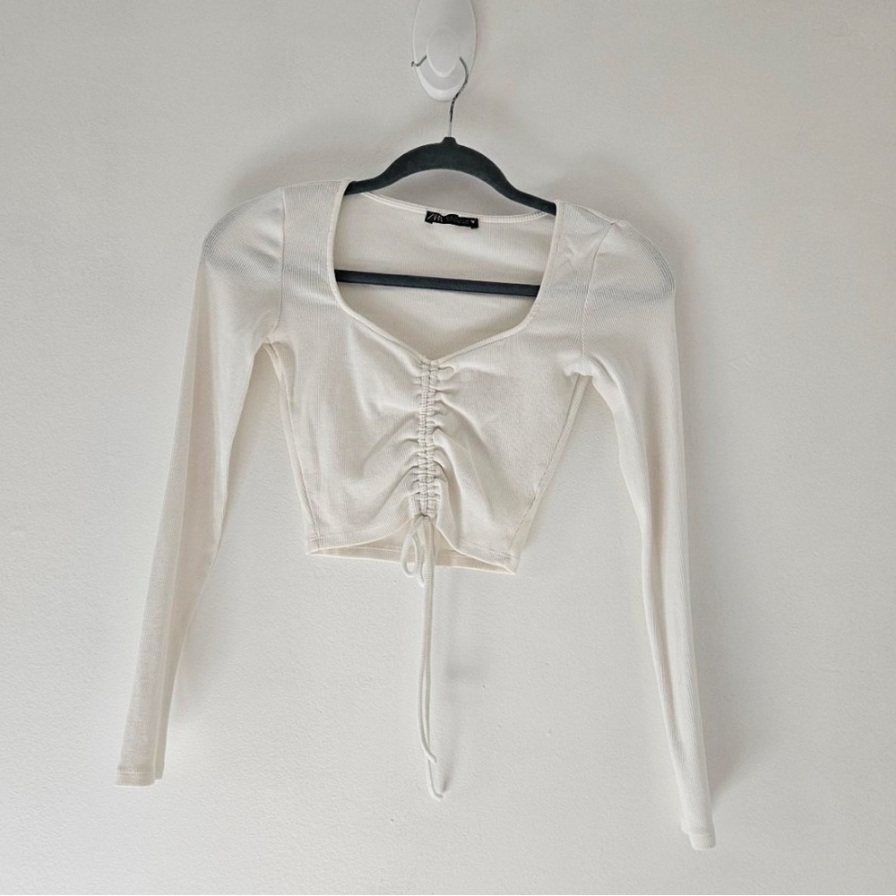 White Zara Crop Top with Ruched Front, Size small